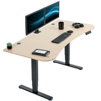 VIVO Electric 63" x 32" Stand Up Desk, Light Wood Table Top, Black Frame
