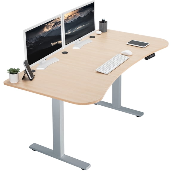 VIVO Electric 63” x 32” Stand Up Desk, Light Wood Table Top, Gray Frame
