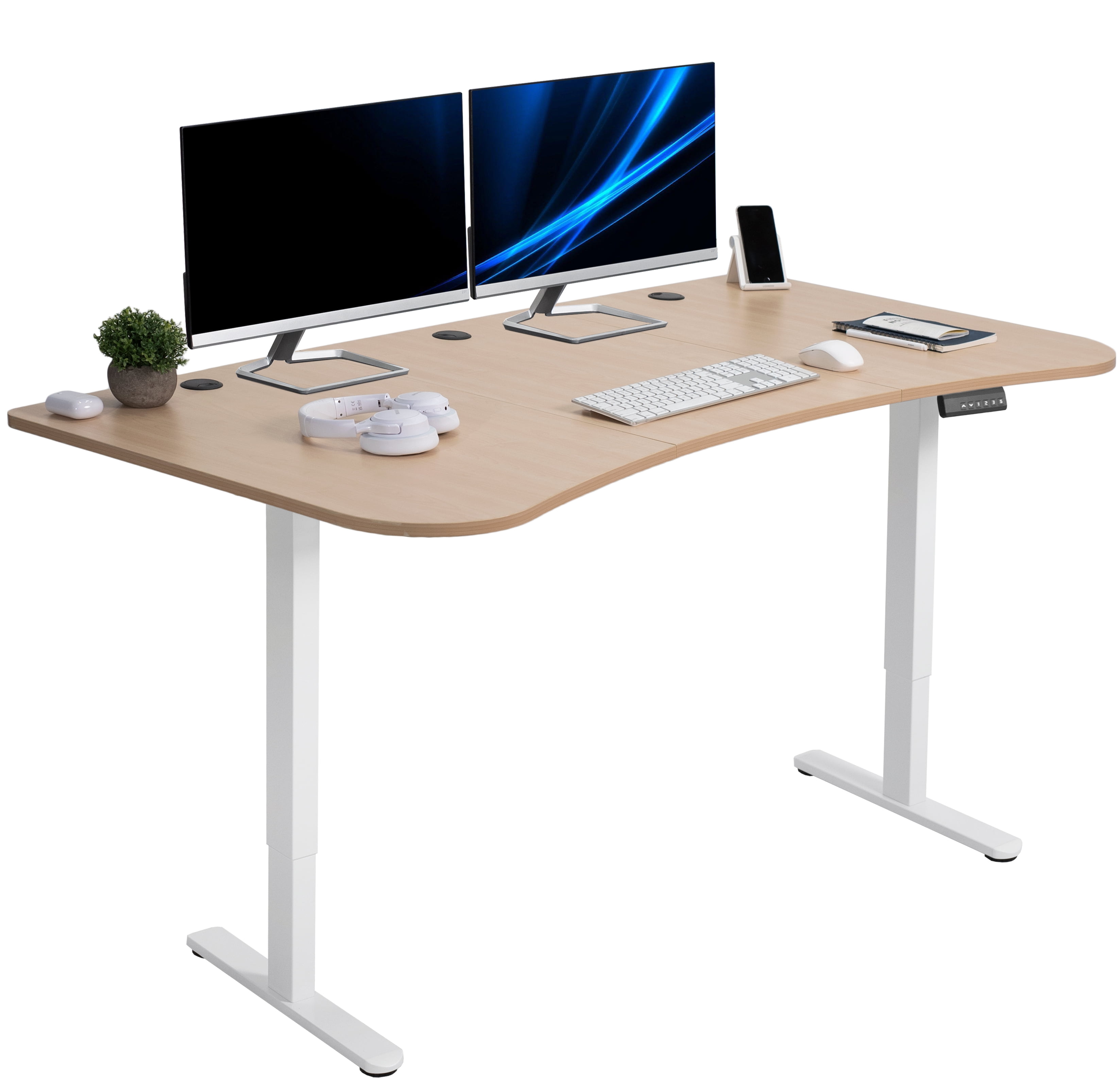 Elevate 63" Light Wood Electric Adjustable Desk with White Frame
