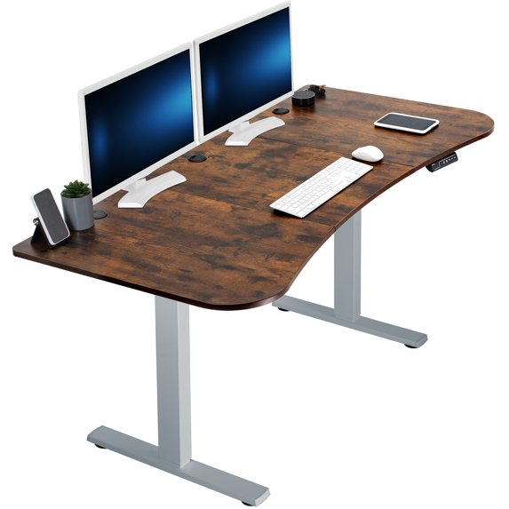 VIVO Electric 63” x 32” Stand Up Desk, Vintage Brown Table Top, Gray Frame