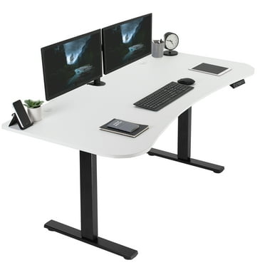 VIVO Electric 63” x 32” Stand Up Desk, White Table Top, Black Frame