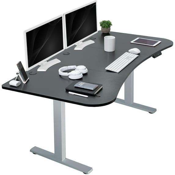 VIVO Electric 63” x 32” Standup Desk, Black Carbon Fiber Tabletop, Gray Frame