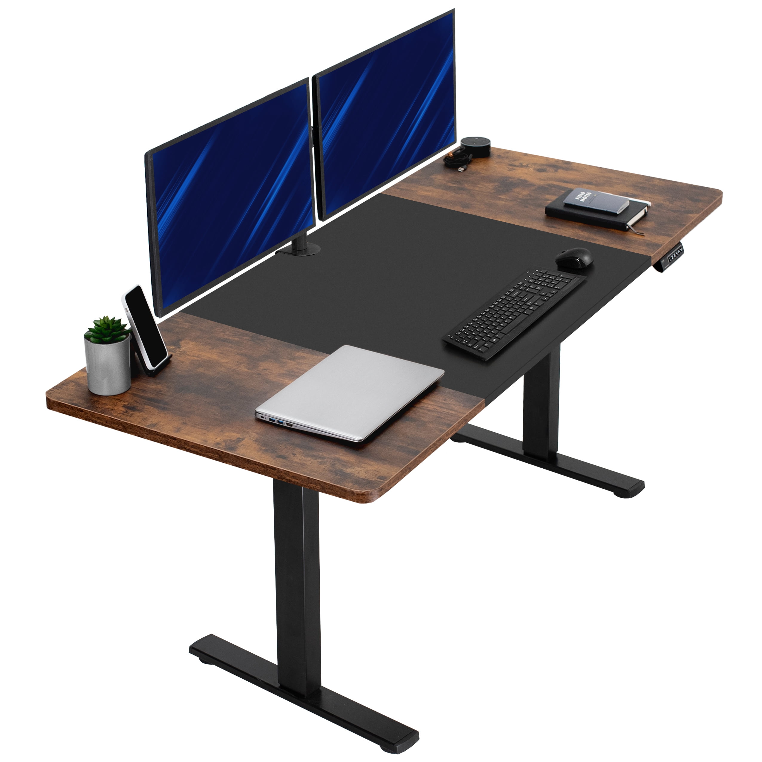 VIVO Electric 71” x 30” Desk, Black/Rustic Vintage Brown Table Top, Black Frame