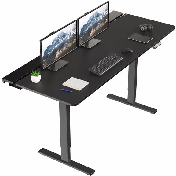 VIVO Electric 71" x 30" Desk, Full Pad, Black Hidden Cable Tabletop, Black Frame