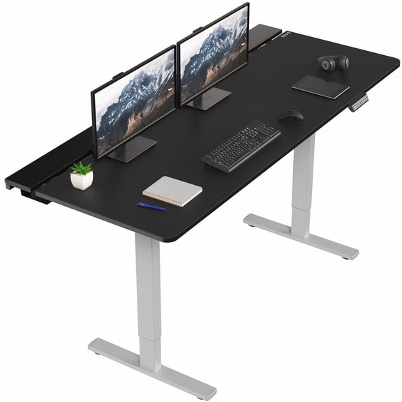 VIVO Electric 71" x 30" Desk, Full Pad, Black Hidden Cable Tabletop, Gray Frame