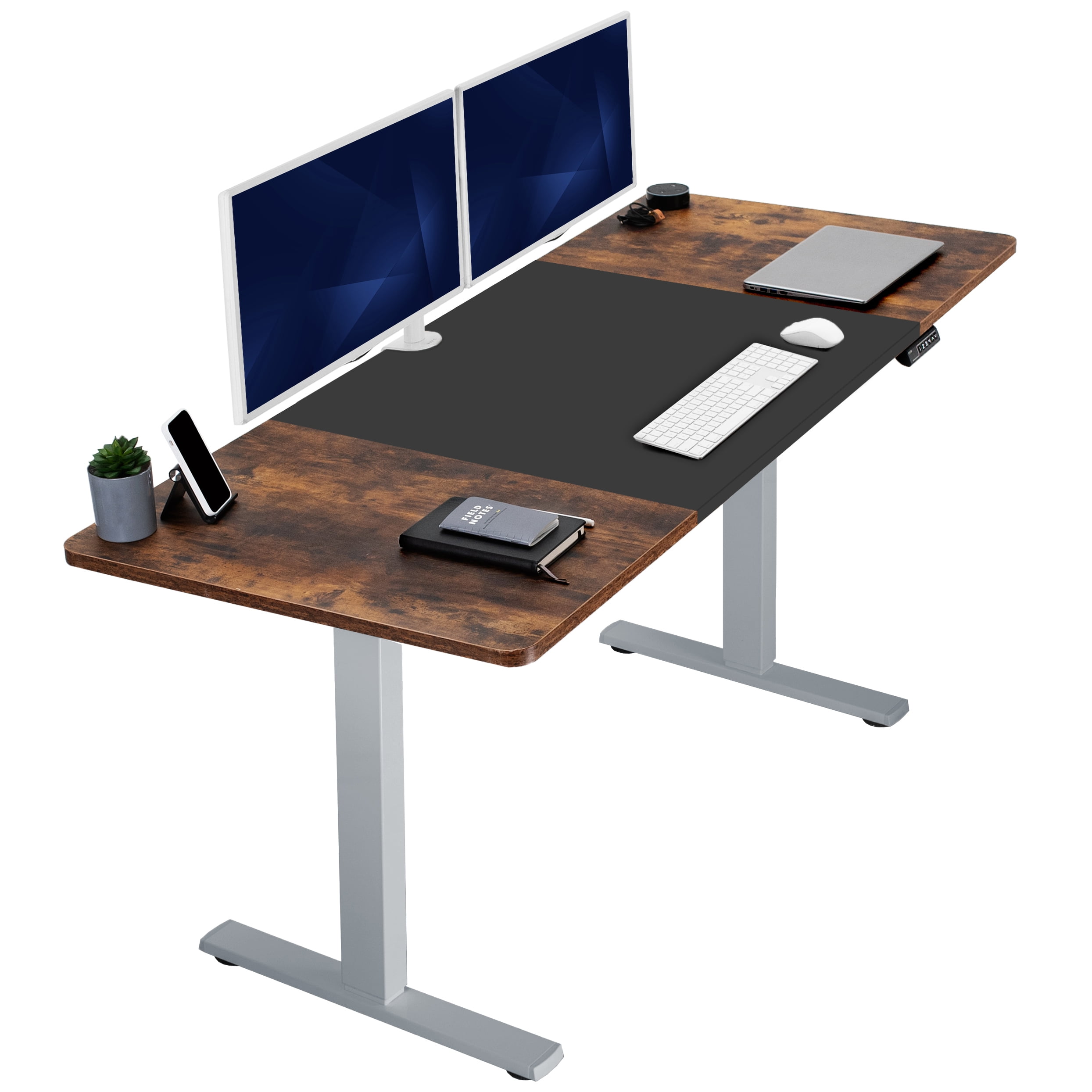 VIVO Electric 71” x 30” Stand Up Desk, Black & Vintage Brown Top, Gray Frame