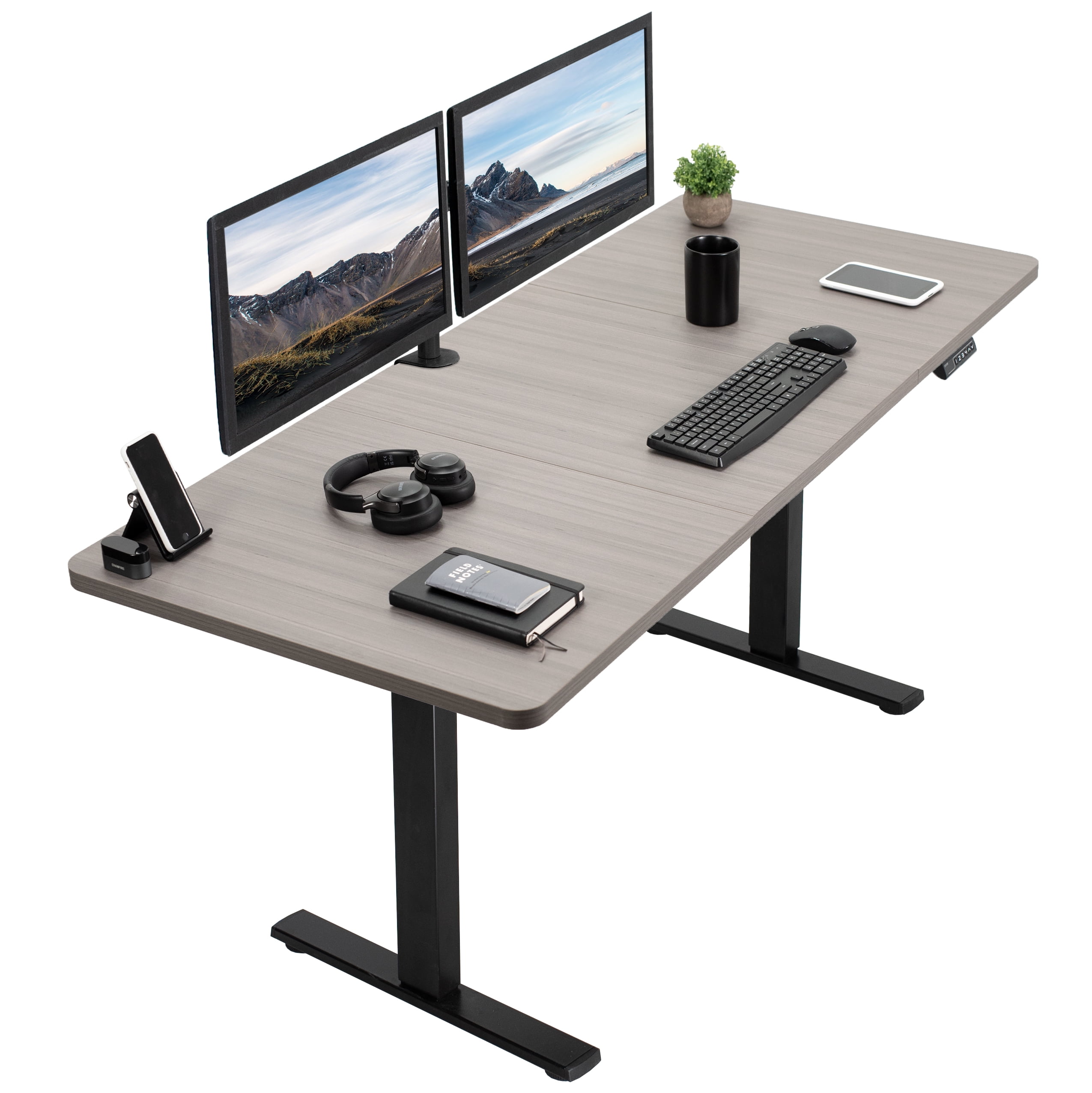 Dark Gray and Black Adjustable Height Standing Desk with Manufactured Wood Top