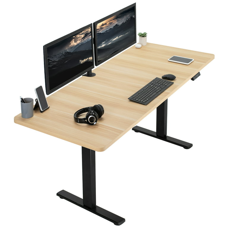 vivo Manual 71 x 30 Stand Up Desk, Light Wood Table Top, Black Frame
