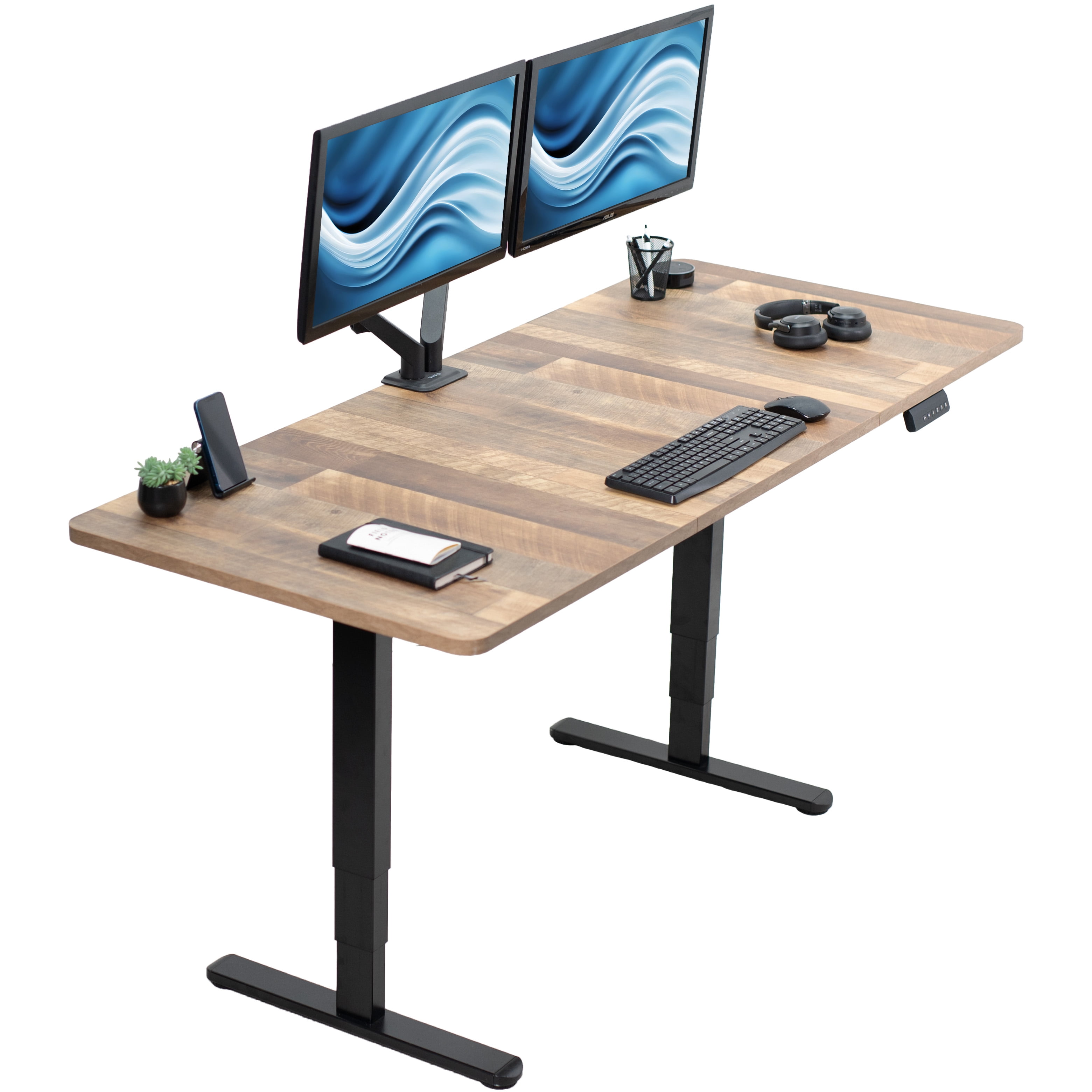 Vintage Brown Adjustable Height Standing Desk with Black Frame