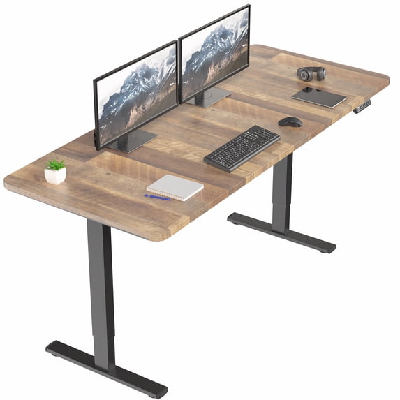 VIVO Electric 71” x 30” Stand Up Desk, Reclaimed Wood Table Top, Black Frame