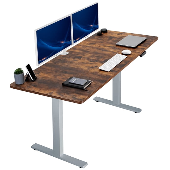 VIVO Electric 71” x 30” Stand Up Desk, Rustic Vintage Brown Table Top, Gray Frame