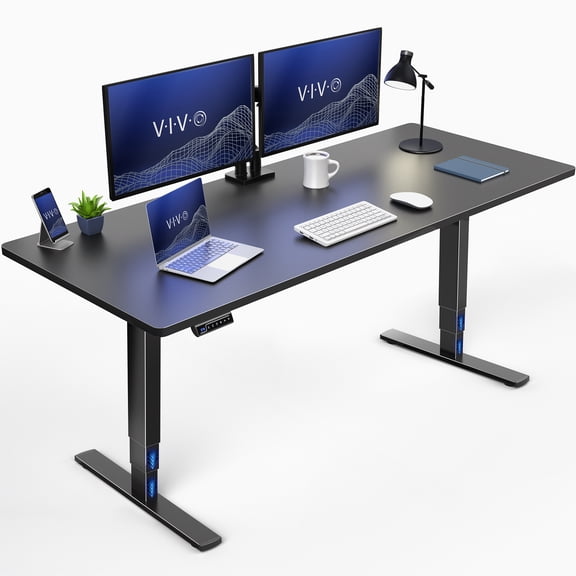 VIVO Electric 71" x 30" Stand Up Desk Workstation, Black Table Top, Black Frame