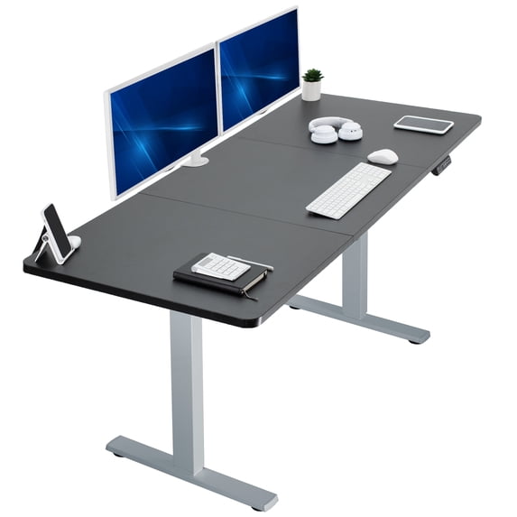 VIVO Electric 71” x 30” Stand Up Desk Workstation, Black Table Top, Gray Frame