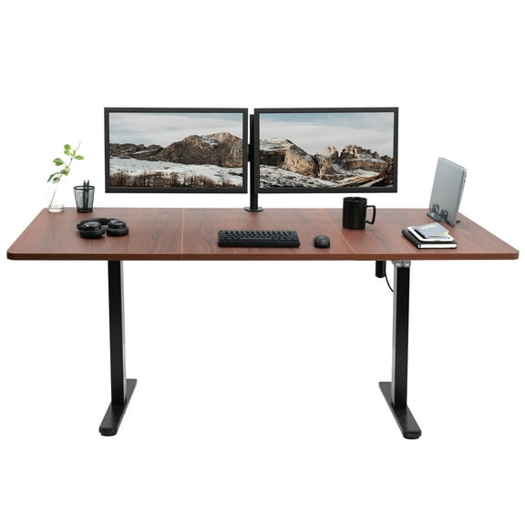 VIVO Electric 71” x 30” Stand Up Desk Workstation, Dark Walnut Top, Black Frame