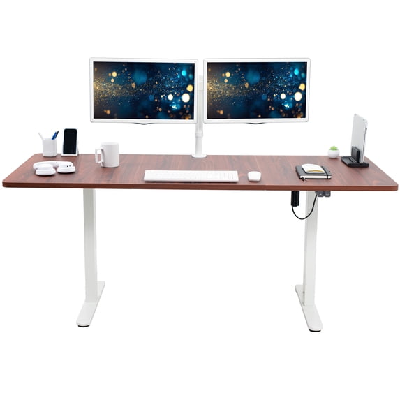 VIVO Electric 71” x 30” Stand Up Desk Workstation, Dark Walnut Top, White Frame
