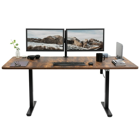 VIVO Electric 71” x 30” Stand Up Desk Workstation, Vintage Brown Top, Black Frame
