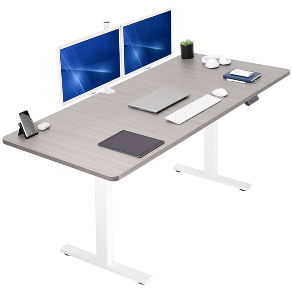 VIVO Electric 71” x 36” Stand Up Desk, Dark Gray Table Top, White Frame