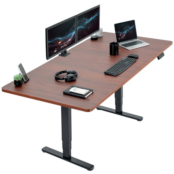 VIVO Electric 71” x 36” Stand Up Desk, Dark Walnut Table Top, Black Frame