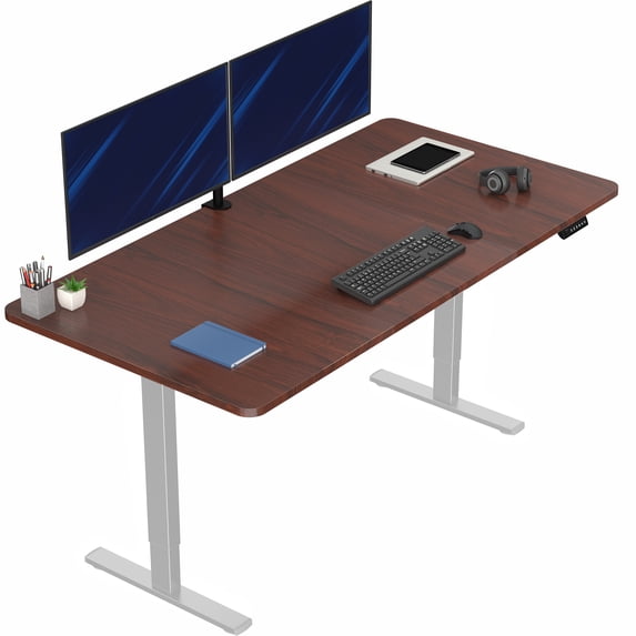 VIVO Electric 71” x 36” Stand Up Desk, Dark Walnut Table Top, Gray Frame