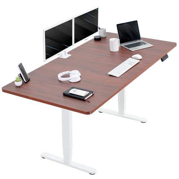 VIVO Electric 71” x 36” Stand Up Desk, Dark Walnut Table Top, White Frame
