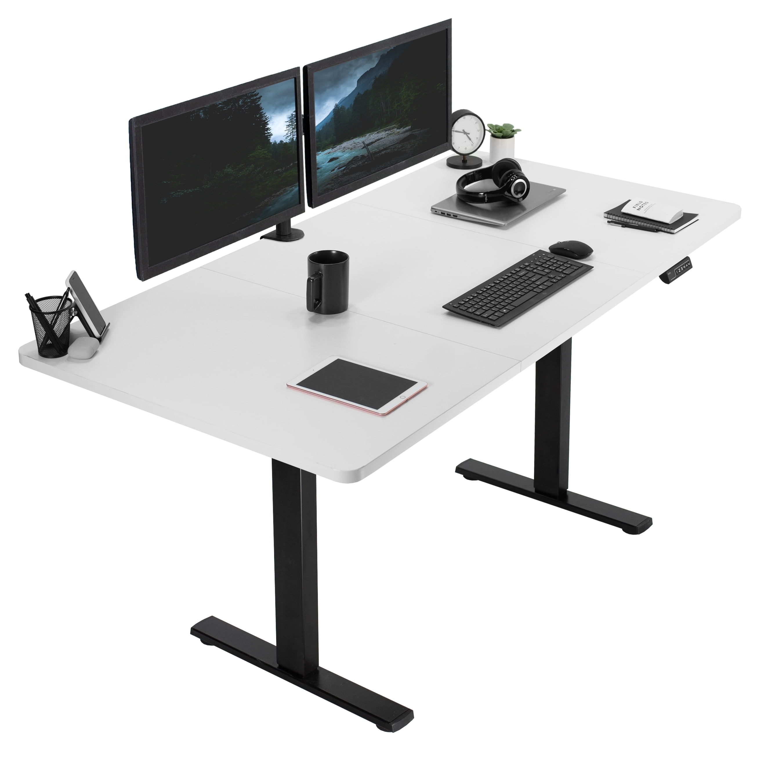 71'' White and Black Adjustable Height Electric Standing Desk