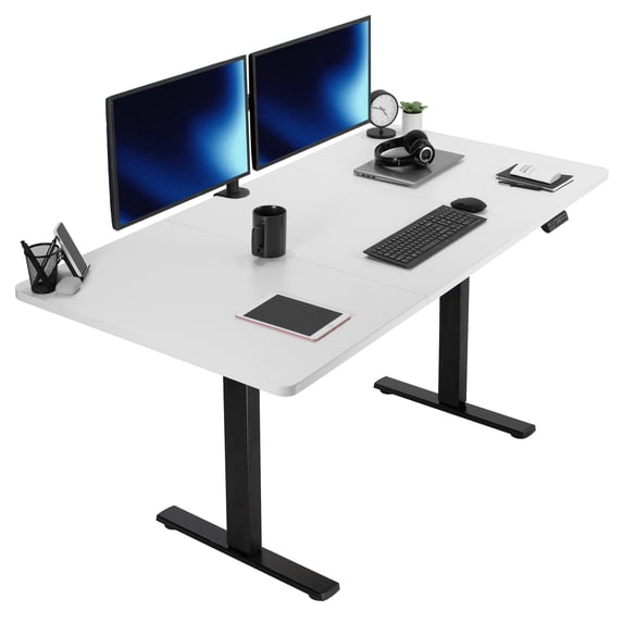 VIVO Electric 71” x 36” Stand Up Desk, White Table Top, Black Frame