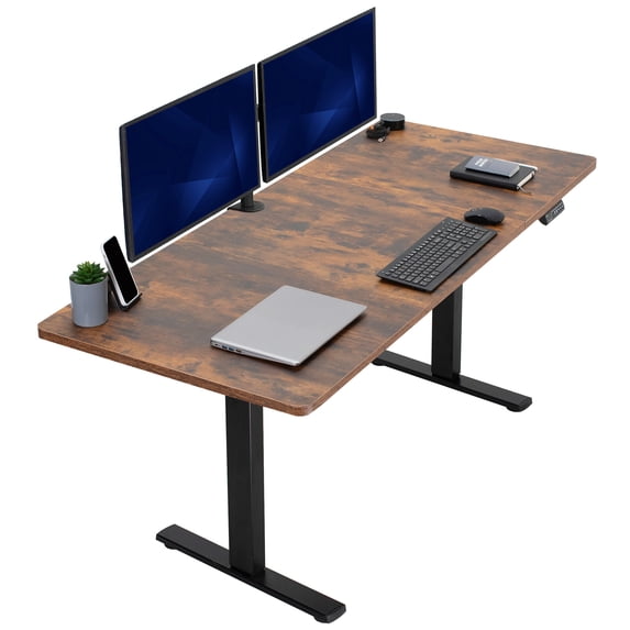 VIVO Electric 71”x30” Stand Up Desk, Rustic Vintage Brown Table Top, Black Frame