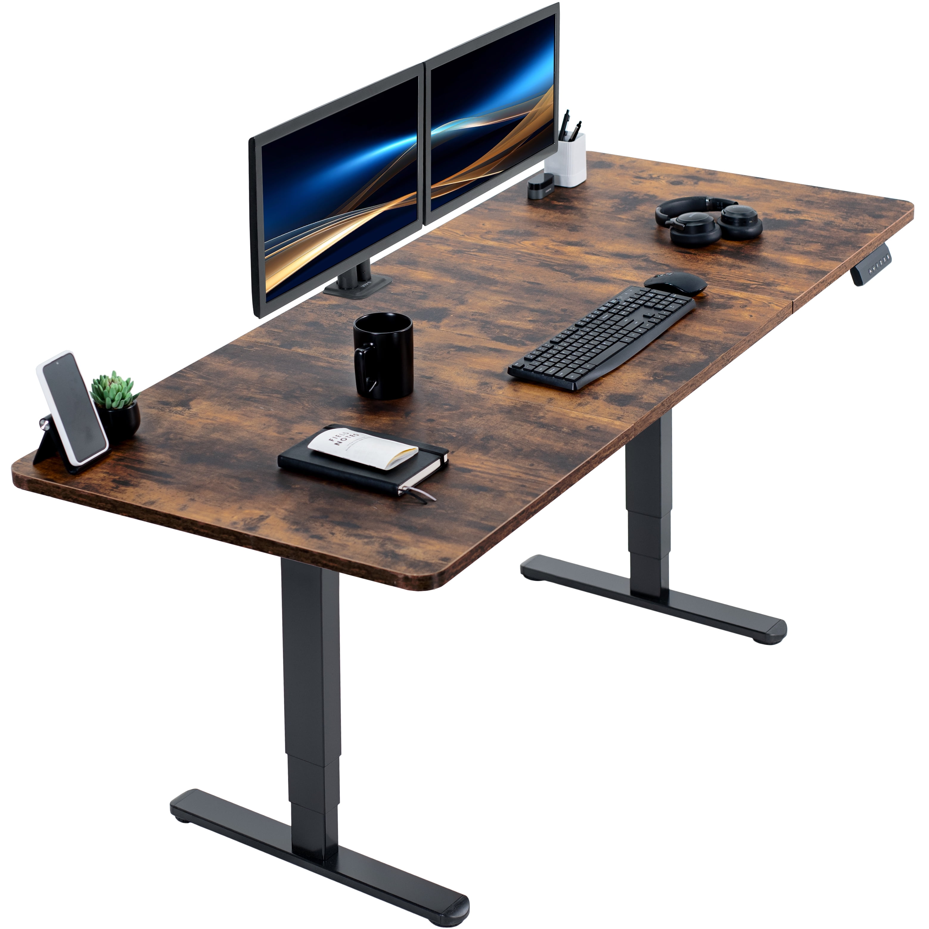 Vintage Brown Adjustable Height Standing Desk with Black Frame