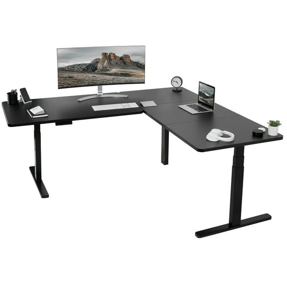 VIVO Electric 77" x 71" Corner Stand Up Desk, Black Table Tops, Black Frame