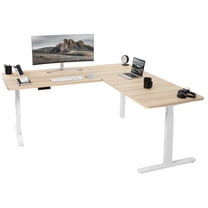 VIVO Electric 77" x 71" Corner Stand Up Desk, Light Wood Table Tops, White Frame