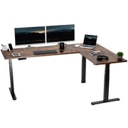 VIVO Electric 78" x 55" Stand Up Corner Desk, Vintage Brown Tops, Black Frame