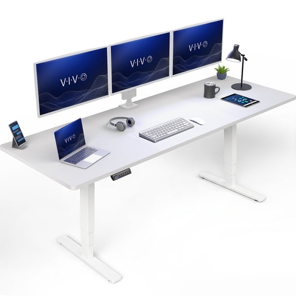 VIVO Electric 83" x 30" Stand Up Desk Workstation, White Table Top, White Frame