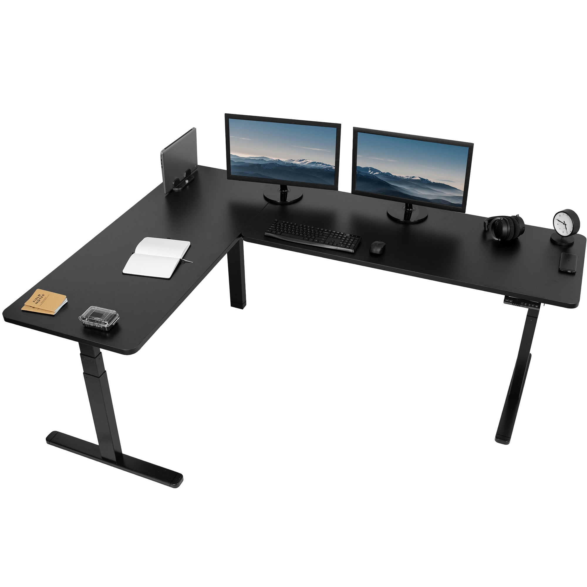 Adjustable Height Electric Standing Desk in Light Wood & Black