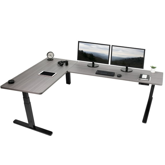 VIVO Electric 83" x 60" Stand Up Corner Desk, Dark Gray Table Tops, Black Frame