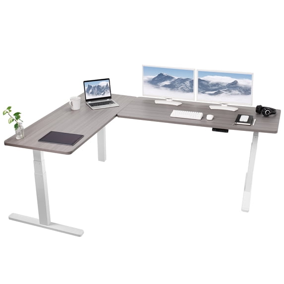 VIVO Electric 83" x 60" Stand Up Corner Desk, Dark Gray Table Tops, White Frame