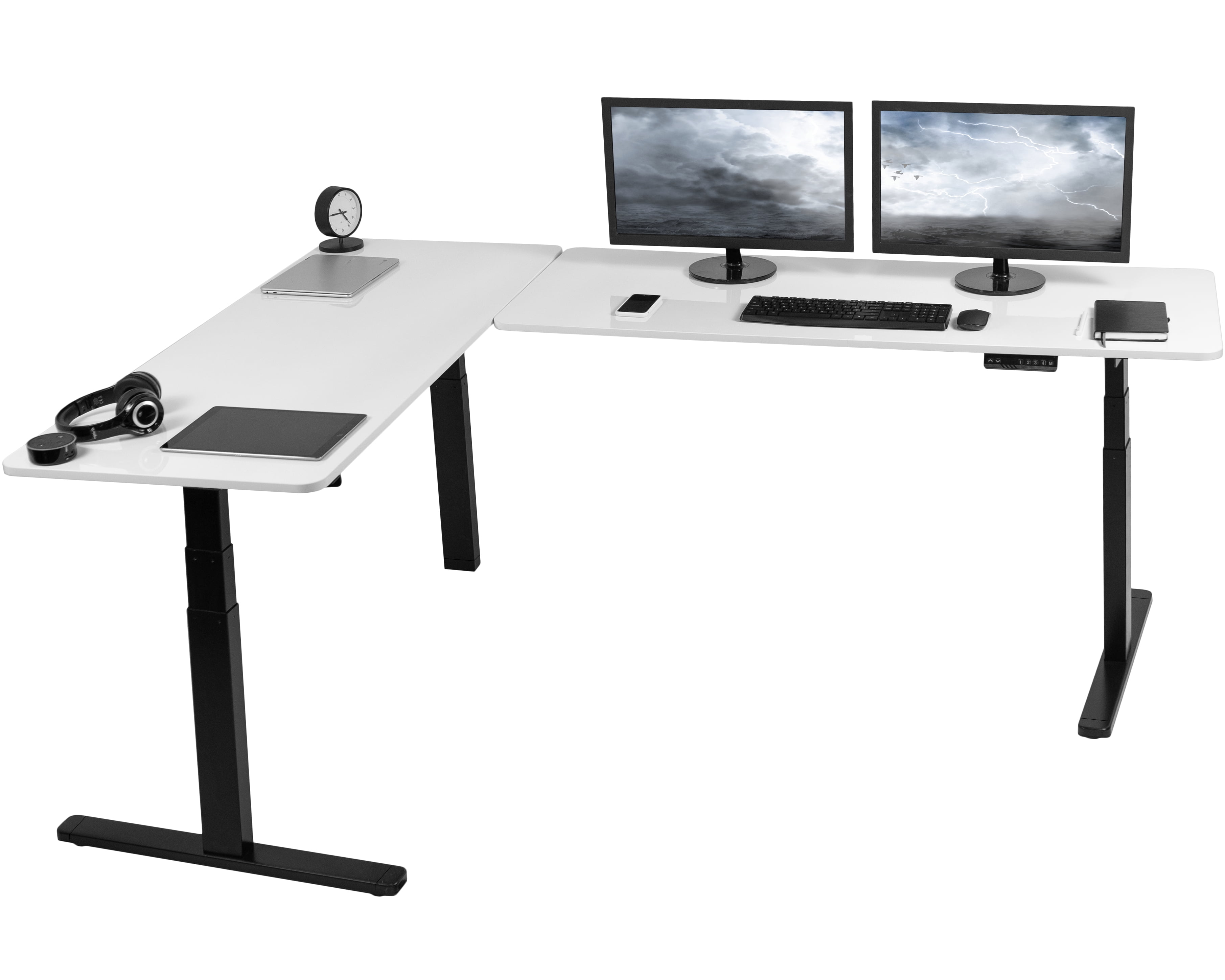 Electric Height Adjustable White Dry Erase L-Shaped Standing Desk