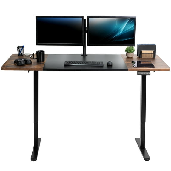 VIVO Electric Dual Motor 71” x 30” Desk, Black & Vintage Brown Top, Black Frame