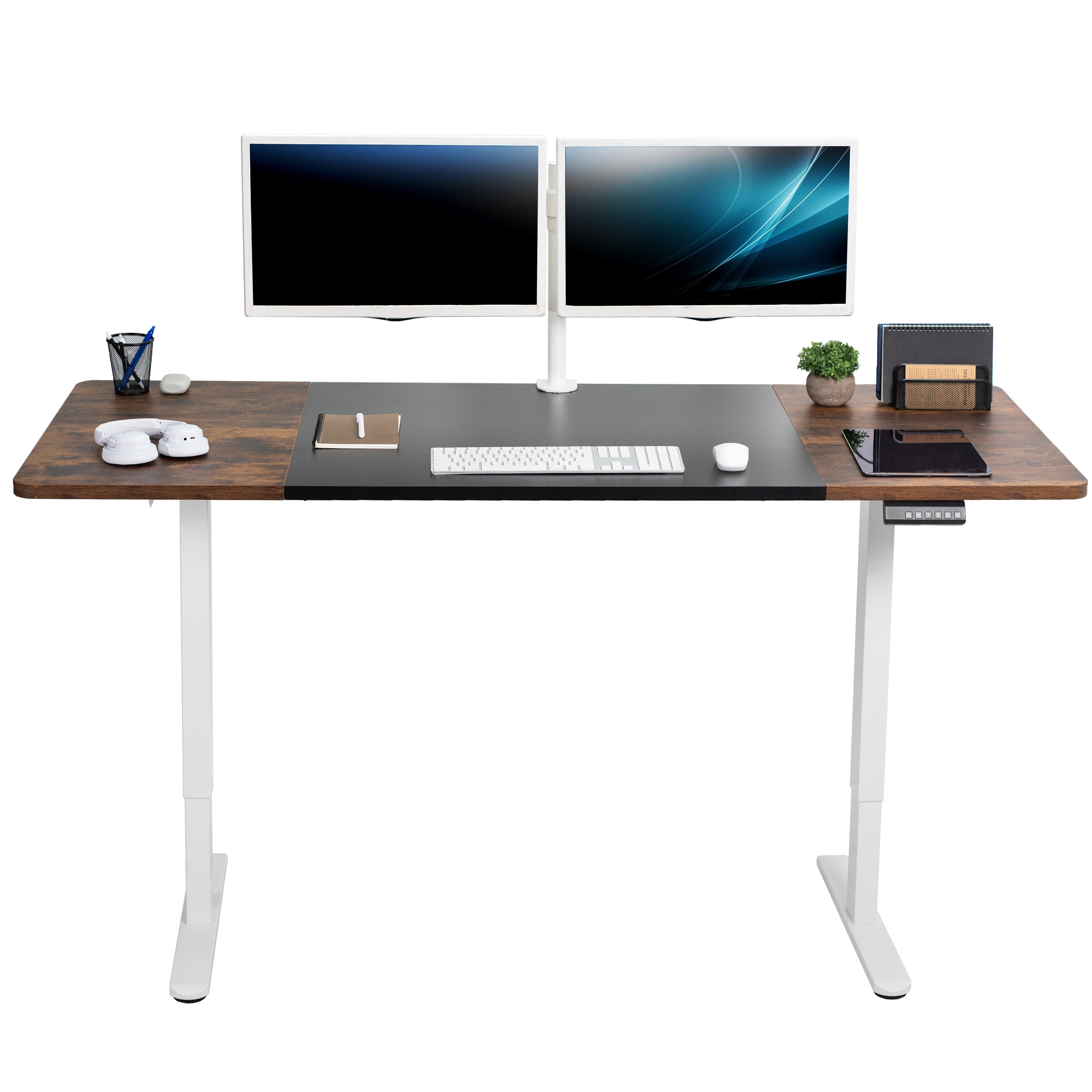VIVO Electric Dual Motor 71” x 30” Desk, Black & Vintage Brown Top, White Frame