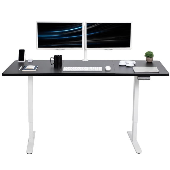 VIVO Electric Dual Motor 71” x 30” Standing Desk, Black Top, White Frame