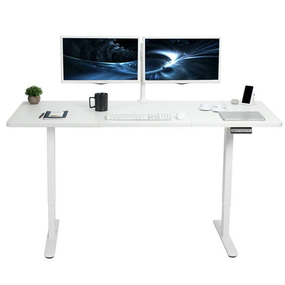 VIVO Electric Dual Motor 71” x 30” Standing Desk, White Top, White Frame