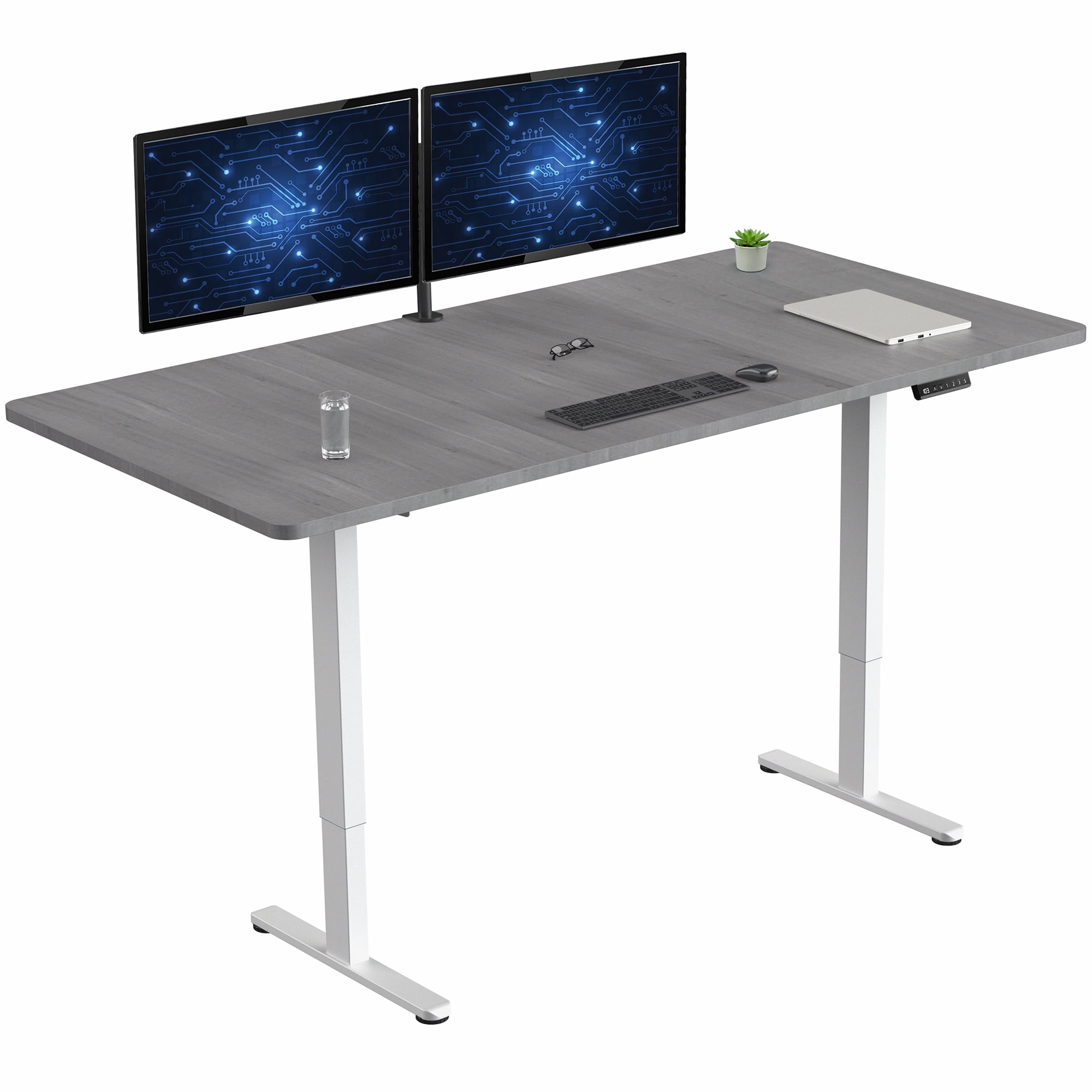 VIVO Electric Dual Motor 71” x 36” Standing Desk, Dark Gray Top, White Frame