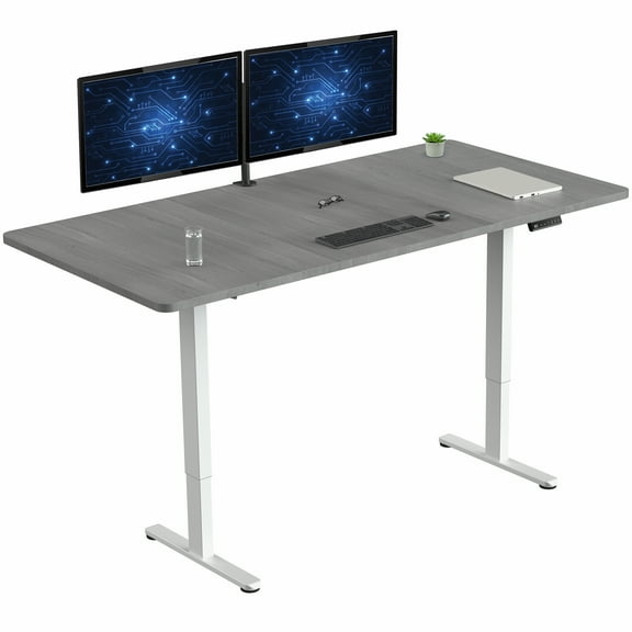 VIVO Electric Dual Motor 71 x 36 Standing Desk, Dark Gray Top, White Frame