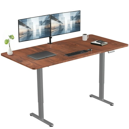 VIVO Electric Dual Motor 71” x 36” Standing Desk, Dark Walnut Top, Gray Frame