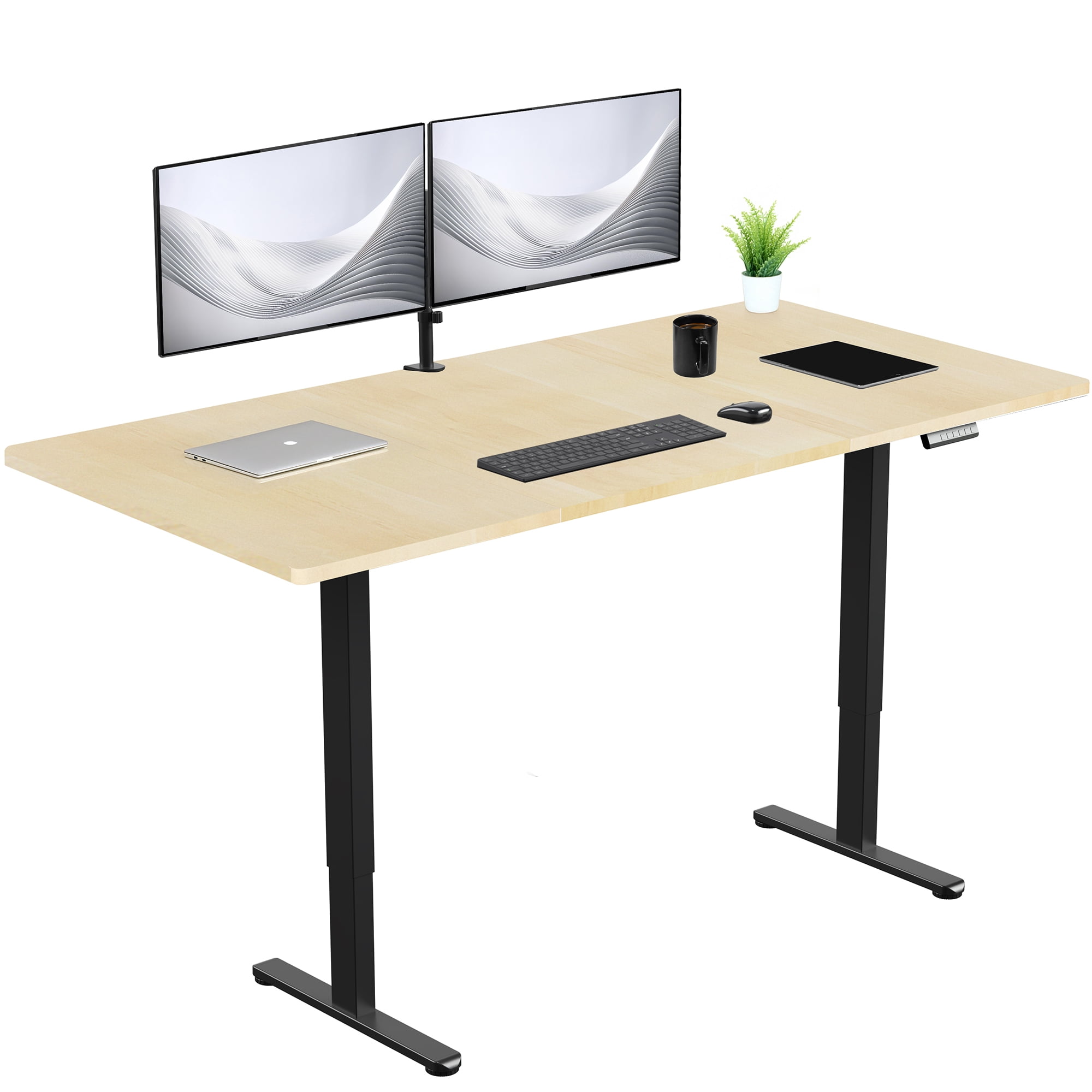 VIVO Electric Dual Motor 71” x 36” Standing Desk, Light Wood Top, Black Frame