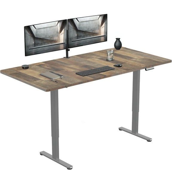 VIVO Electric Dual Motor 71 x 36 Standing Desk, Reclaimed Wood Top, Gray Frame