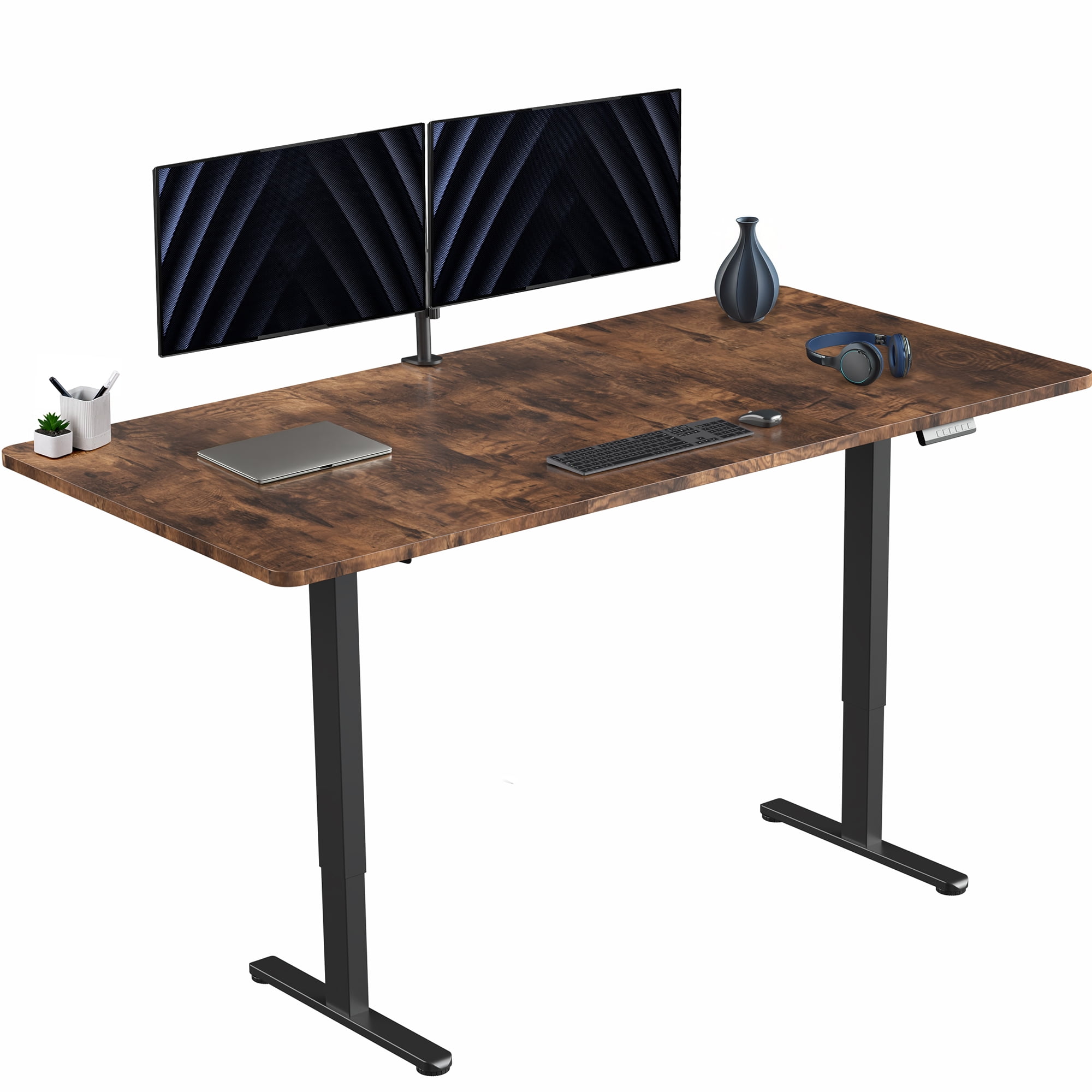 VIVO Electric Dual Motor 71” x 36” Standing Desk, Vintage Brown Top, Black Frame