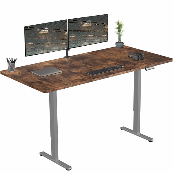 VIVO Electric Dual Motor 71 x 36 Standing Desk, Vintage Brown Top, Gray Frame