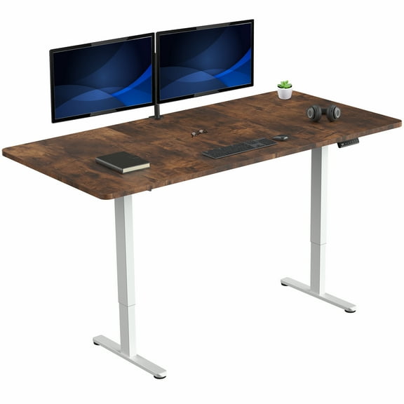 VIVO Electric Dual Motor 71 x 36 Standing Desk, Vintage Brown Top, White Frame