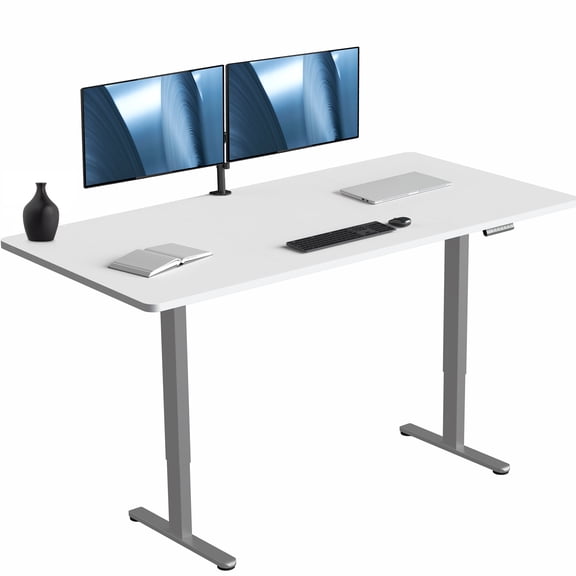 VIVO Electric Dual Motor 71 x 36 Standing Desk, White Top, Gray Frame