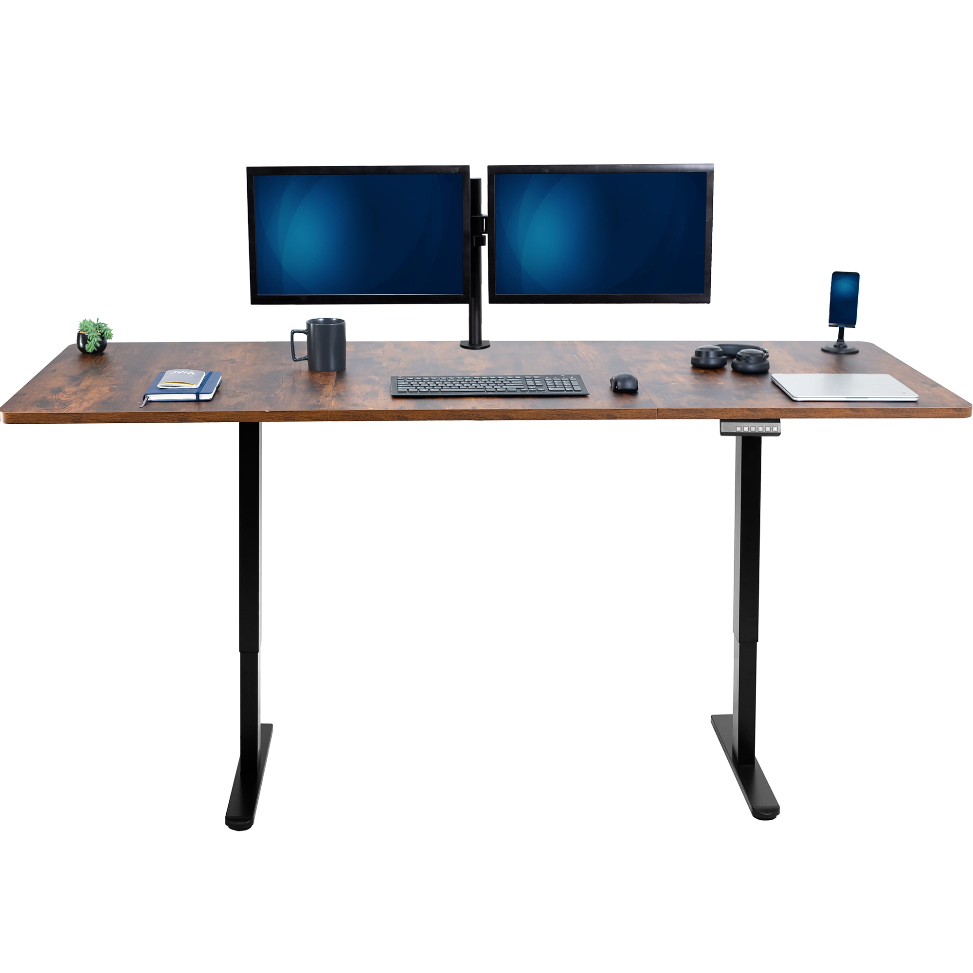 VIVO Electric Dual Motor 83” x 30” Standing Desk, Vintage Brown Top, Black Frame
